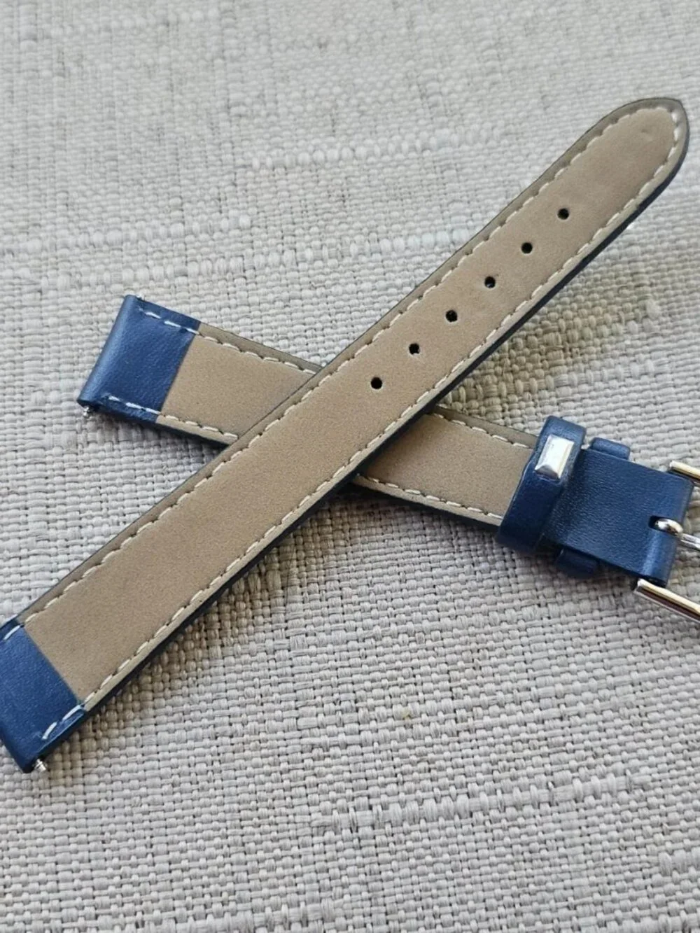 Replacement Strap Blue Leather Two Piece Strap for Watch 12mm New Unbranded